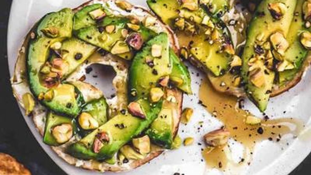 Maple Drizzled Pistachio & Avocado Bagel Toast