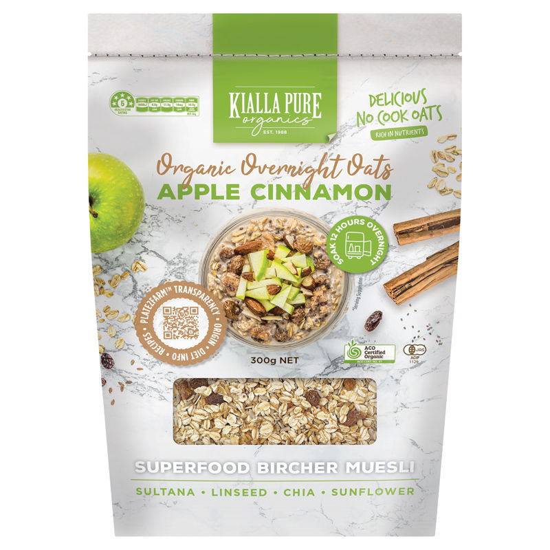 Oats Overnight Apple & Cinnamon 300g Organic Kialla Pure