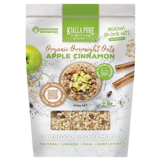 Oats Overnight Apple & Cinnamon 300g Organic Kialla Pure