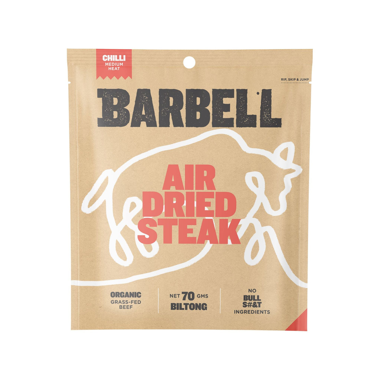 Barbell Biltong Grass Fed Beef Air Dried Steaks Burn Chilli Spice 70g