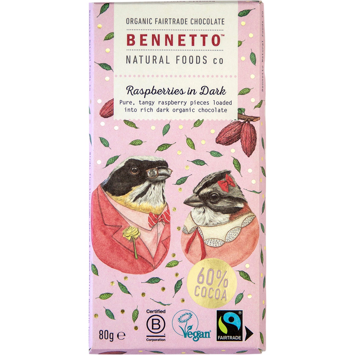 BENNETTO Organic Dark Chocolate Raspberries In Dark 80g