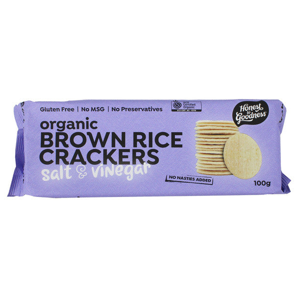 Organic Brown Rice Crackers Salt & Vinegar 100g Honest to Goodness