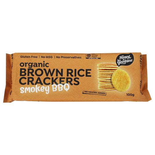 Organic Brown Rice Crackers Smokey BBQ 100g Honest to Goodness