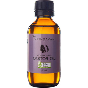 VRINDAVAN Organic Castor Oil 100% Natural - Amber Glass Bottle 100ml
