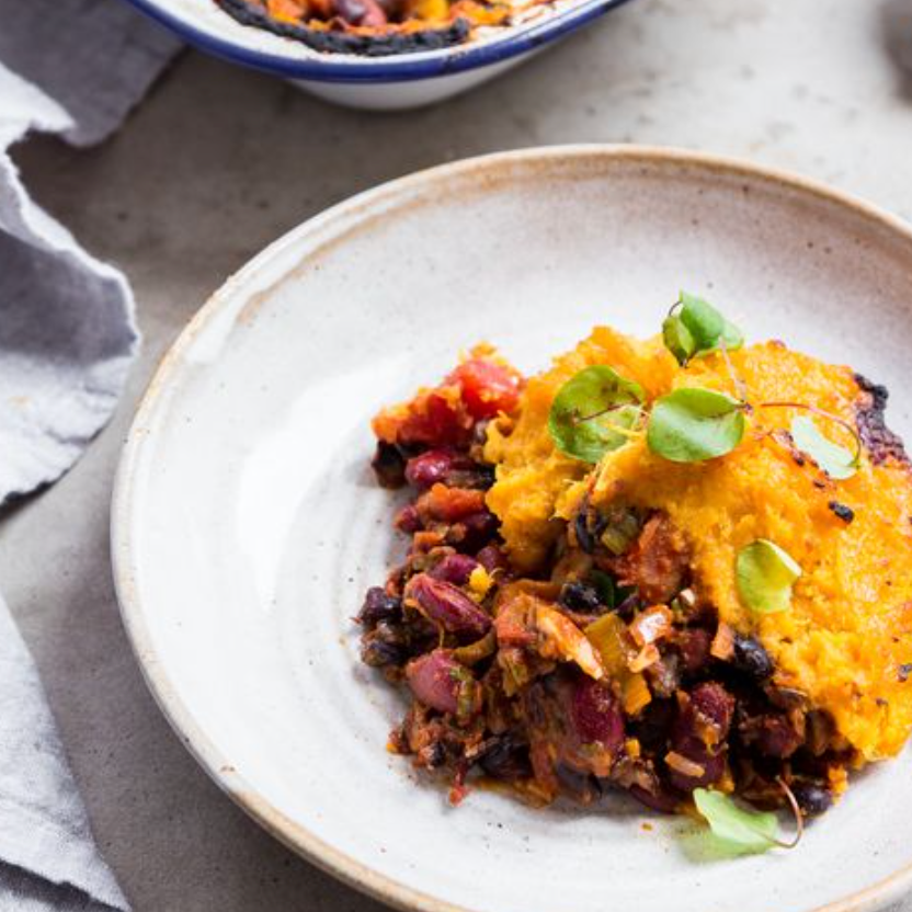 Shepherds Pie with Garlic Thyme Sweet Potato Mash GF Vegan