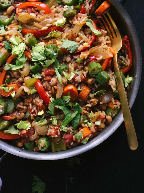 Cajun Jambalaya Style Rice with Red Beans & Garlic Greens