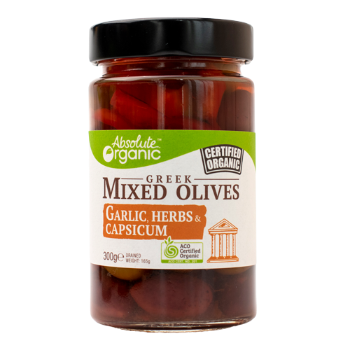 Olives Greek Garlic, Herbs & Capsicum 300g | FreshBox
